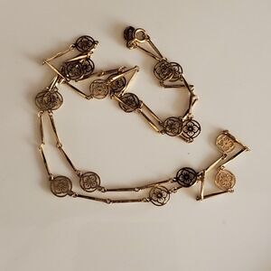 Vintage‎ Avon 26" Gold Tone Flower Lace Roses & Bars Long Necklace Signed Dainty